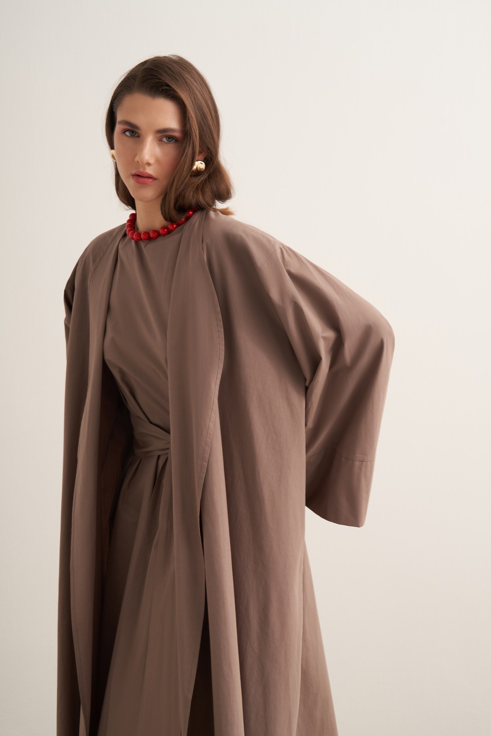 Inessa Premium Uzun Kimono Takımı Vizon