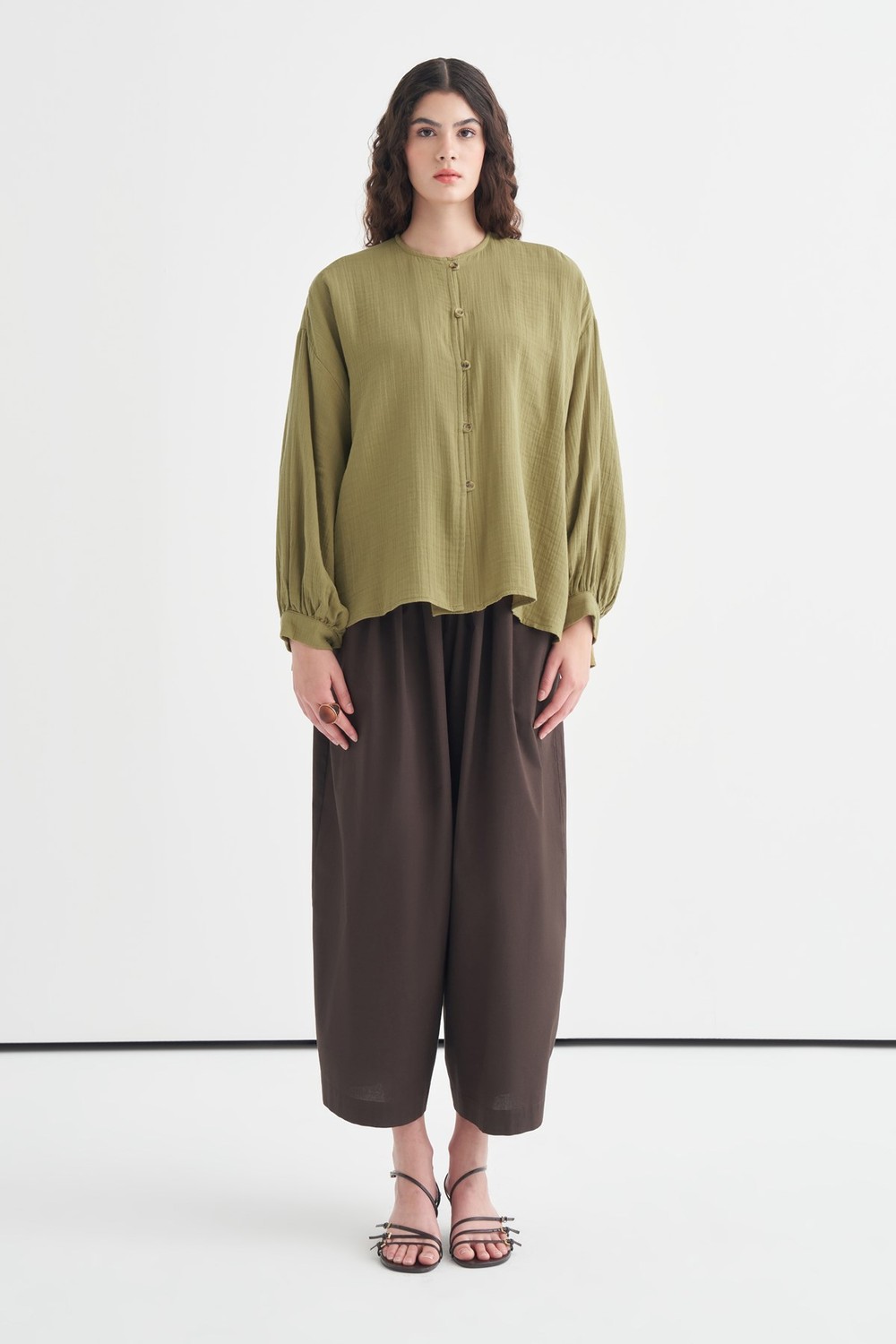 Isola Draped Muslin Shirt Olive