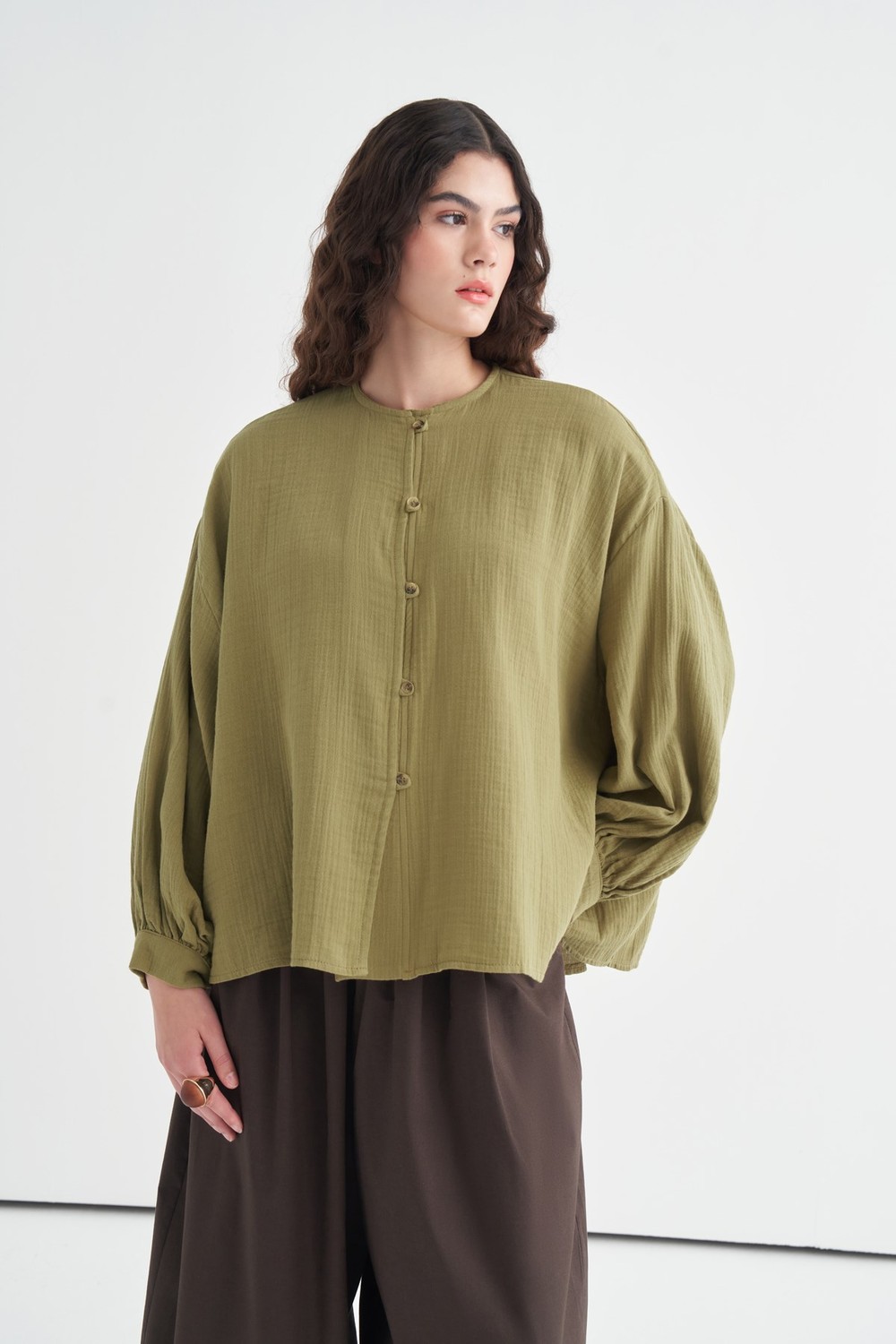 Isola Draped Muslin Shirt Olive