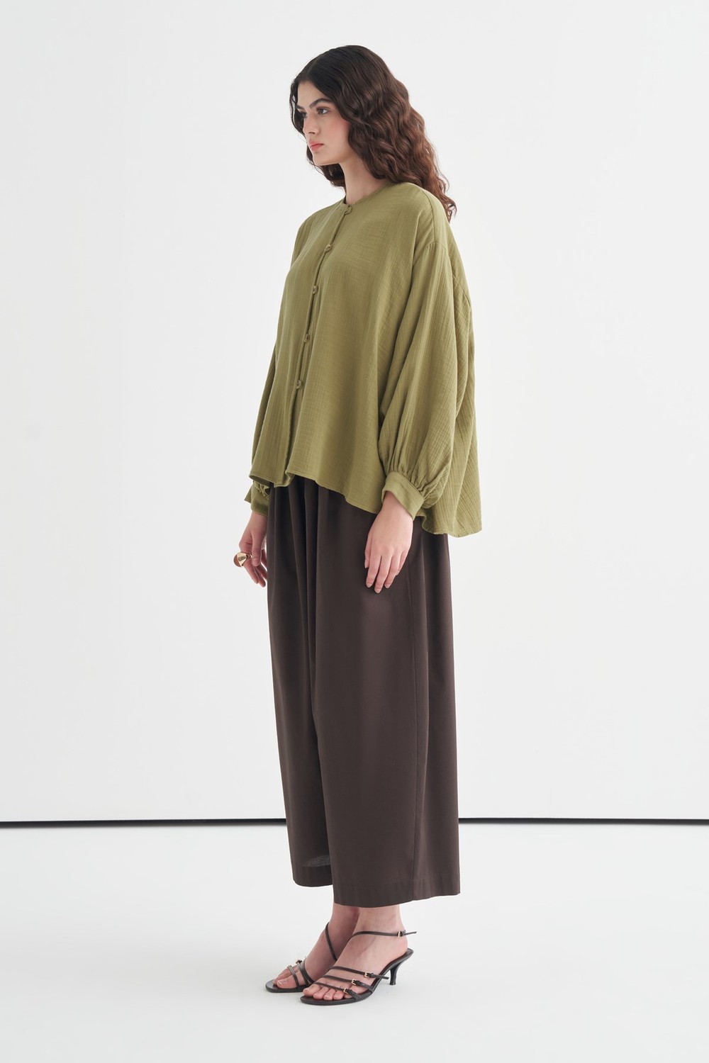 Isola Draped Muslin Shirt Olive