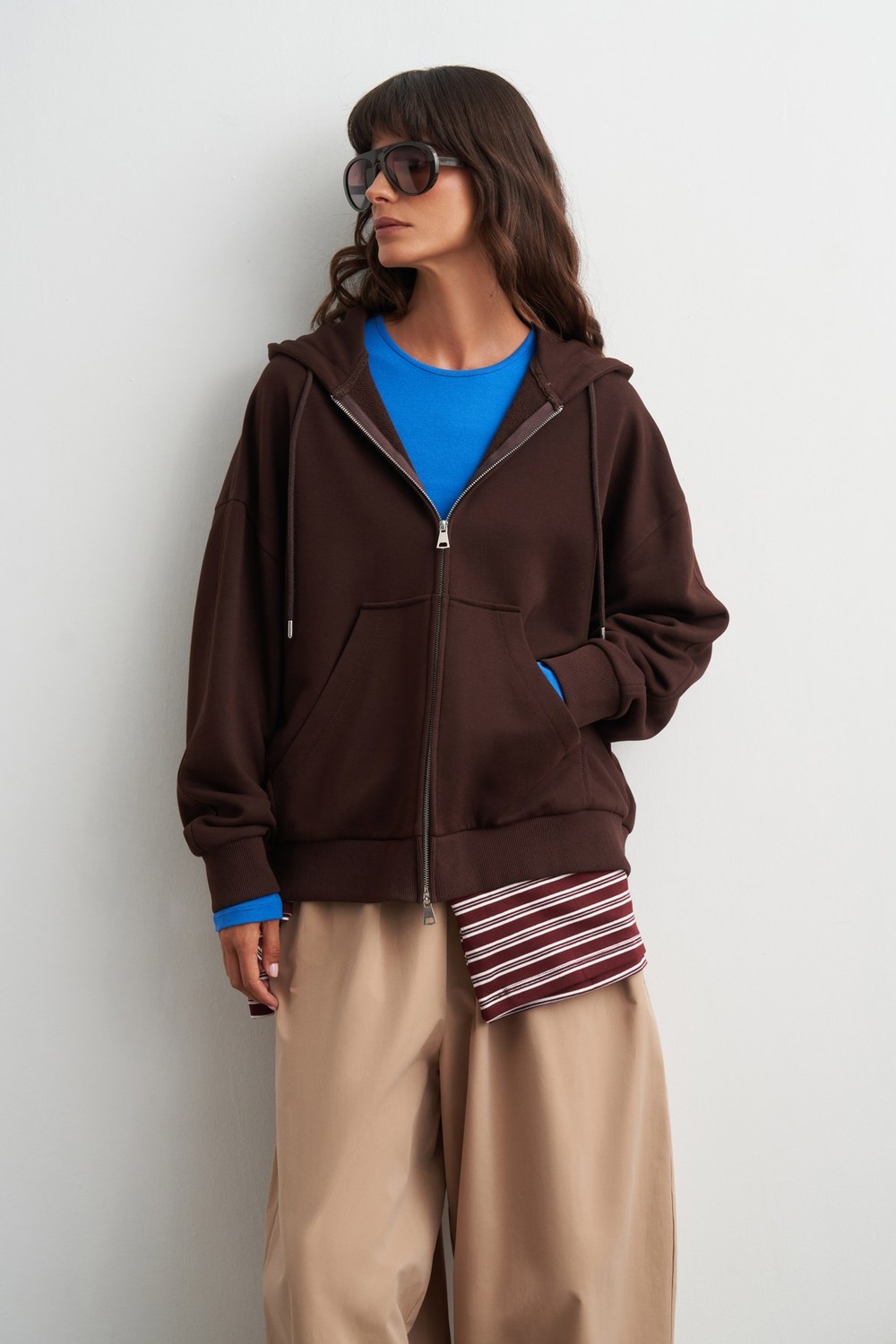 Judy Fermuarlı Kapüşonlu Sweatshirt Acı Kahve