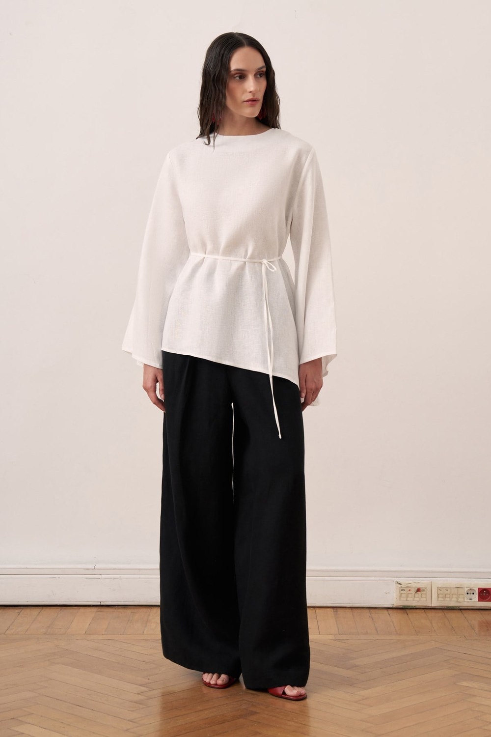 Keisy Belted Linen Blouse White