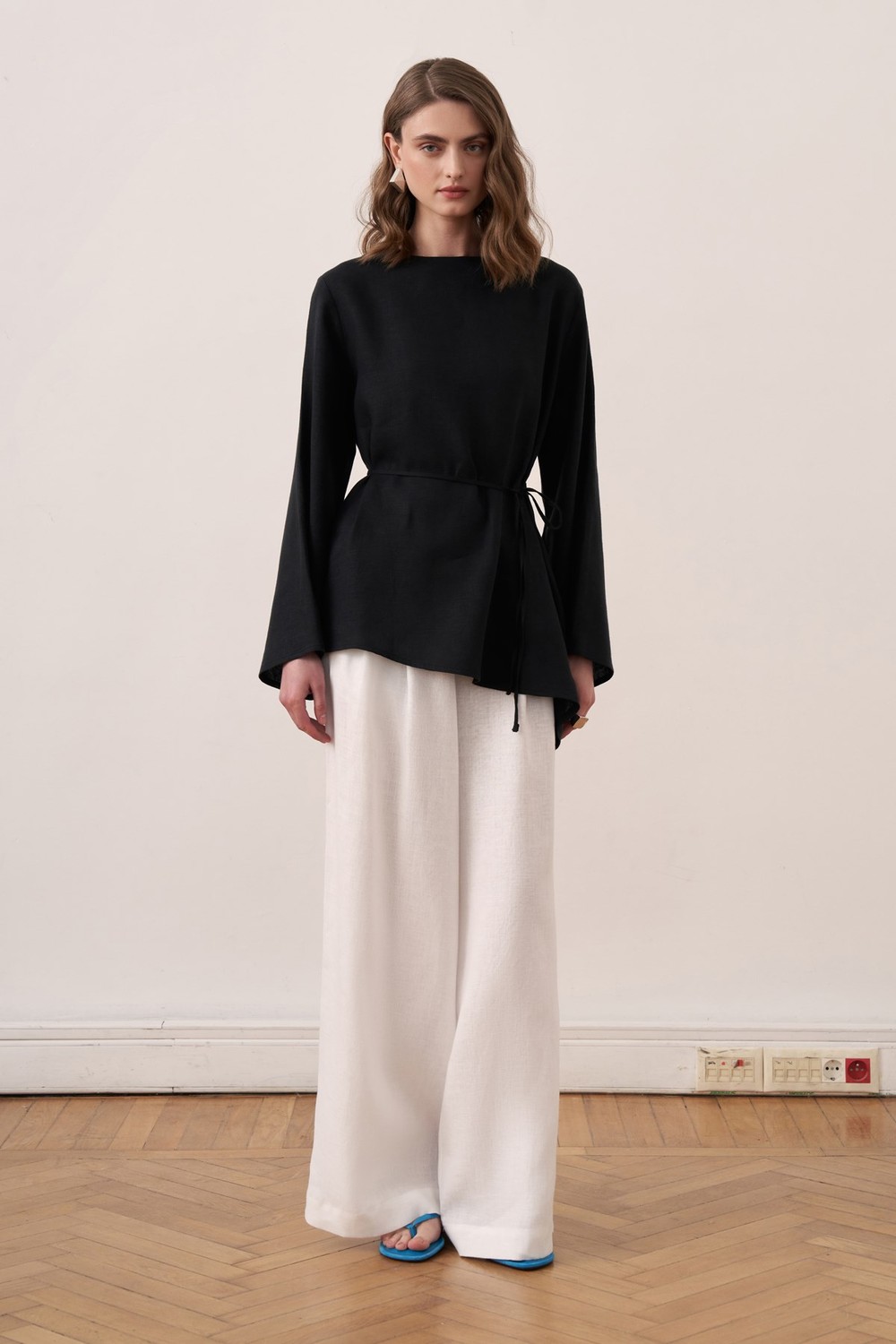 Keisy Belted Linen Blouse Black