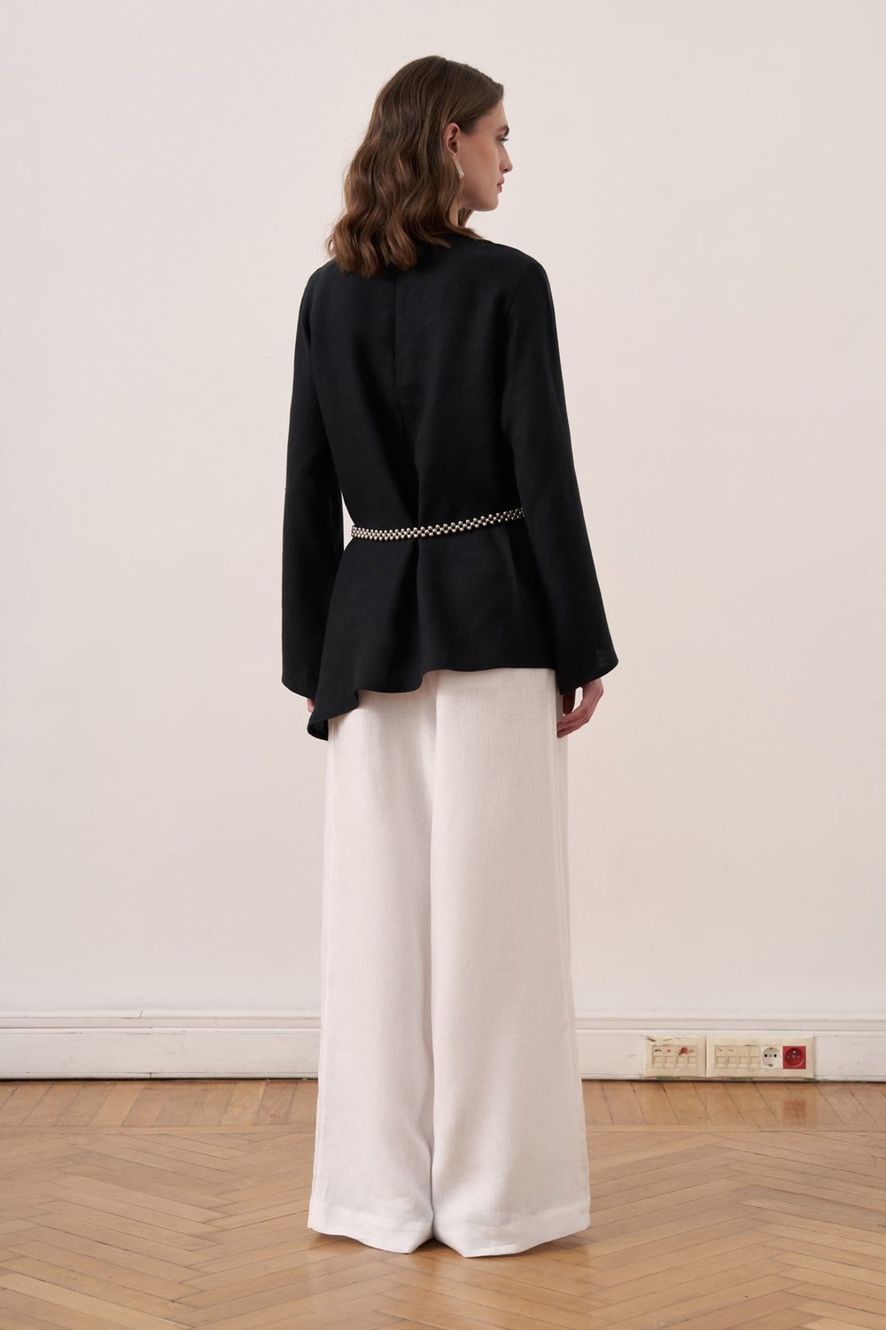 Keisy Belted Linen Blouse Black