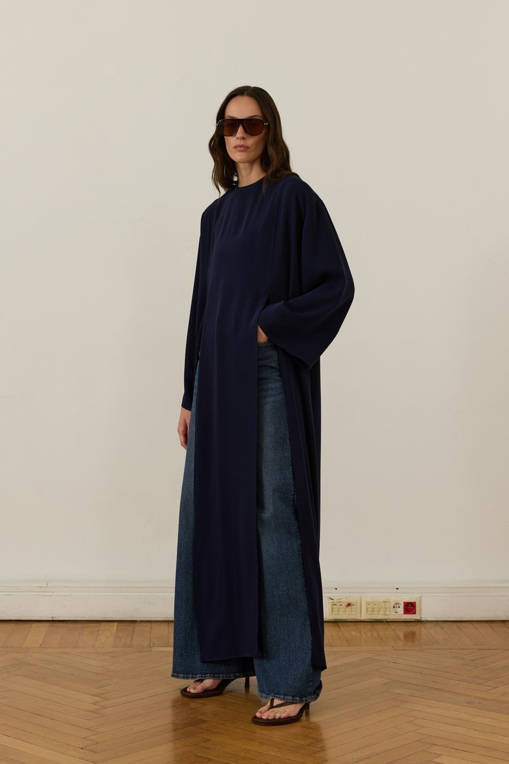 Kheesa Slit Detail Blouse Navy Blue