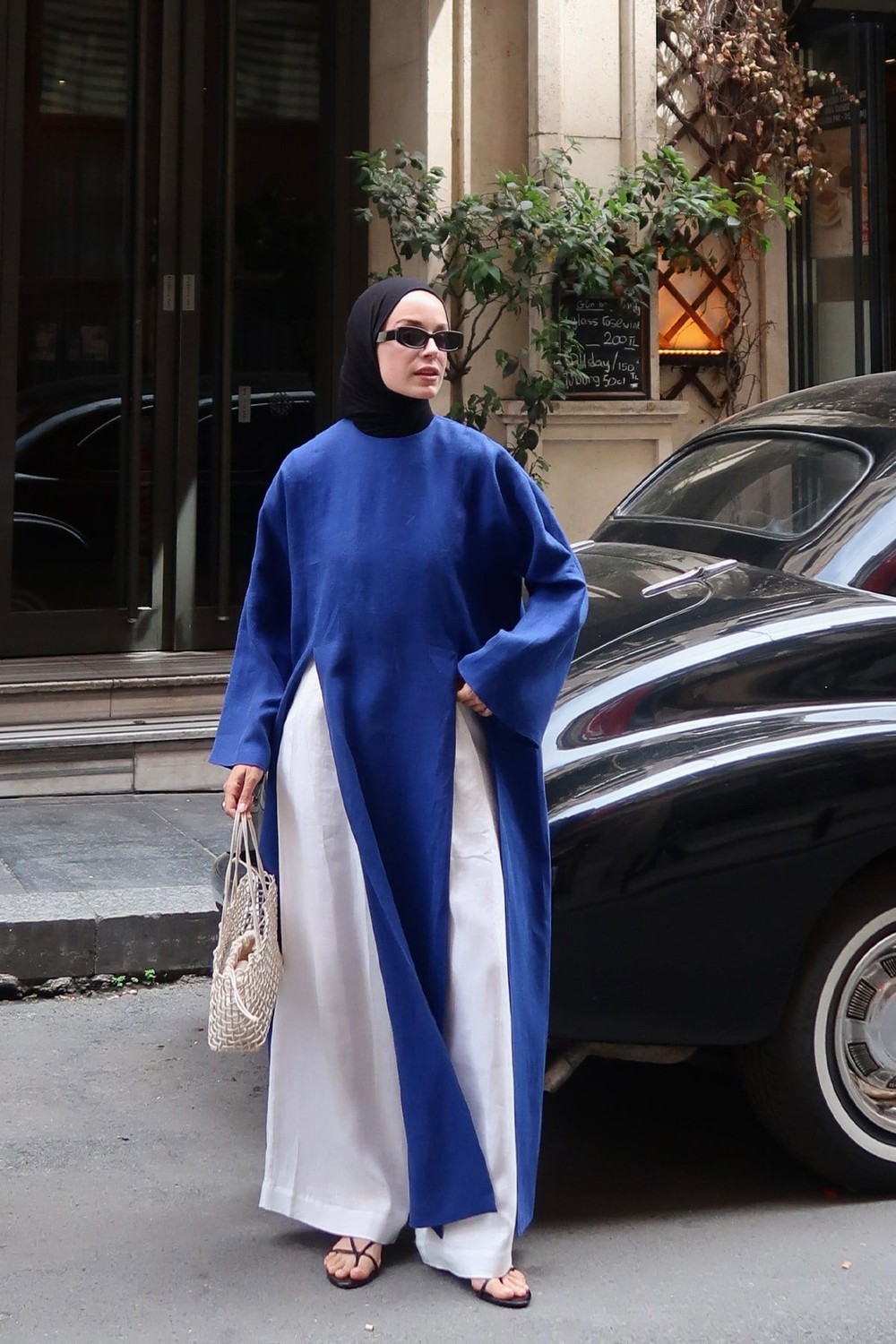 Kheesa Yırtmaç Detaylı Keten Bluz Saks Mavisi