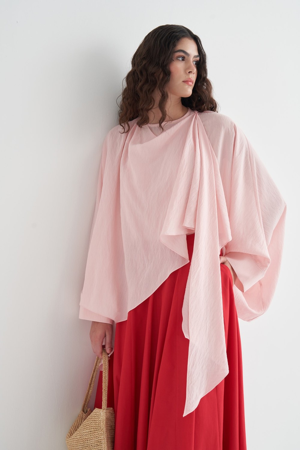 Luce Şal Detaylı Bluz Soft Pembe