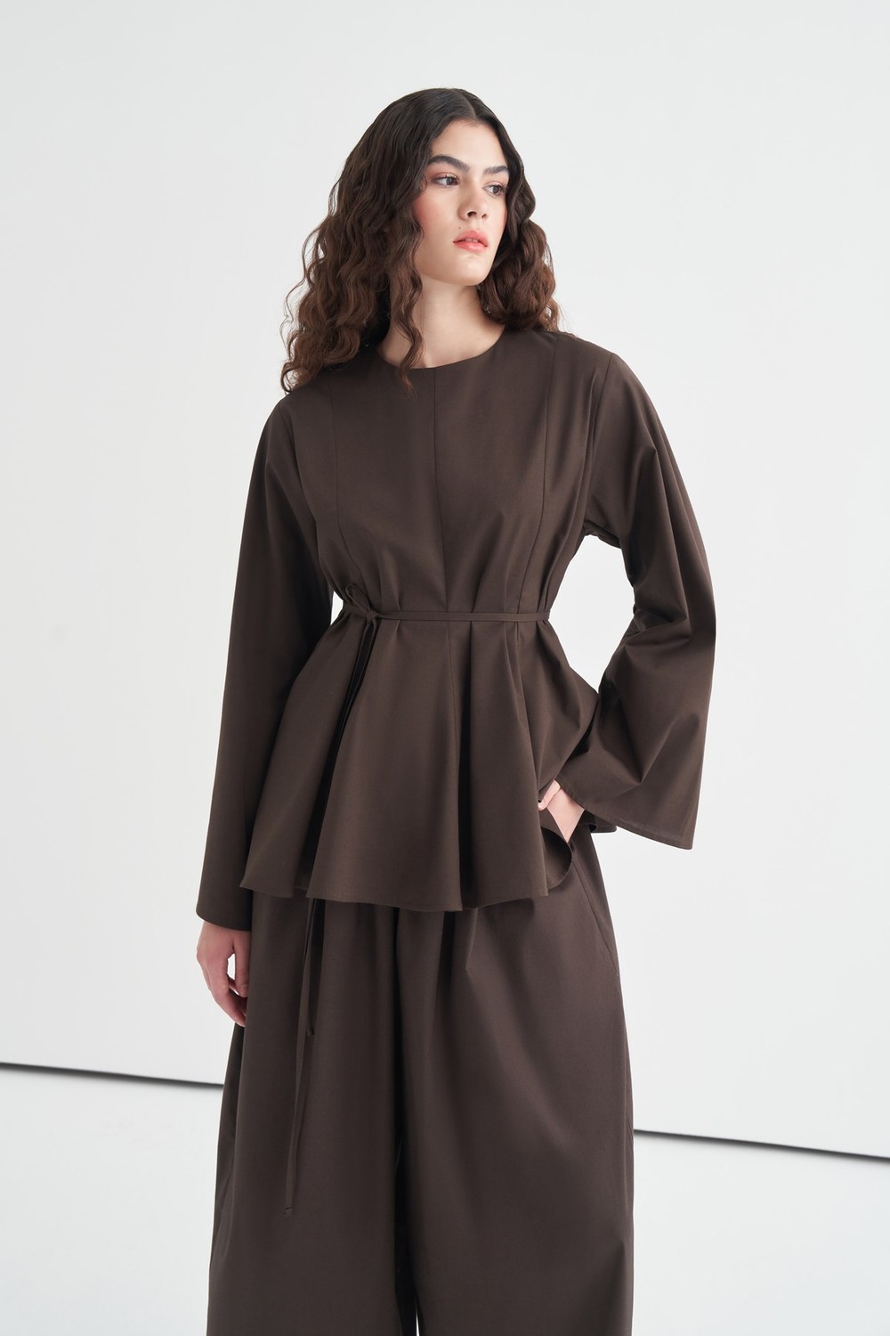 Marsella Ruffle Poplin Blouse Dark Brown