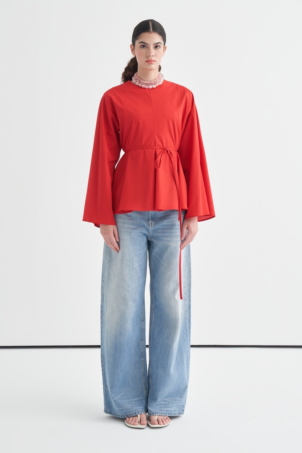 Marsella Ruffle Poplin Blouse Red