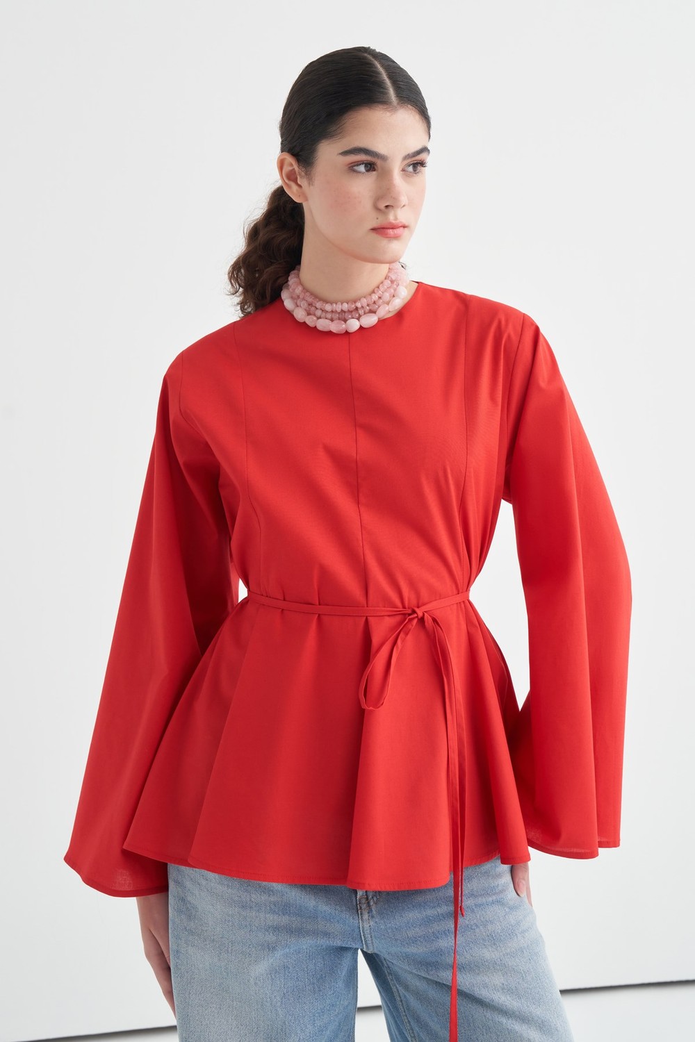 Marsella Ruffle Poplin Blouse Red