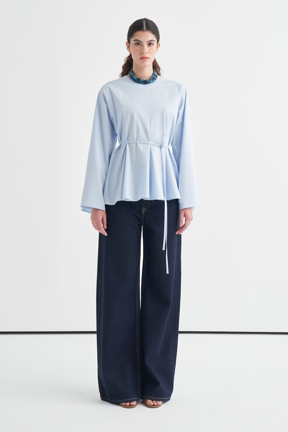 Marsella Ruffle Poplin Blouse Blue