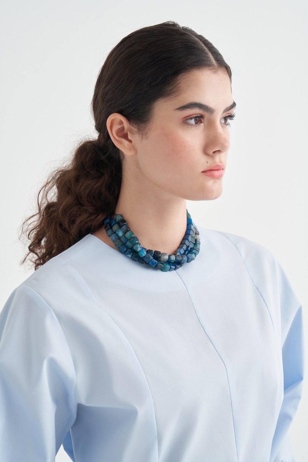 Marsella Ruffle Poplin Blouse Blue