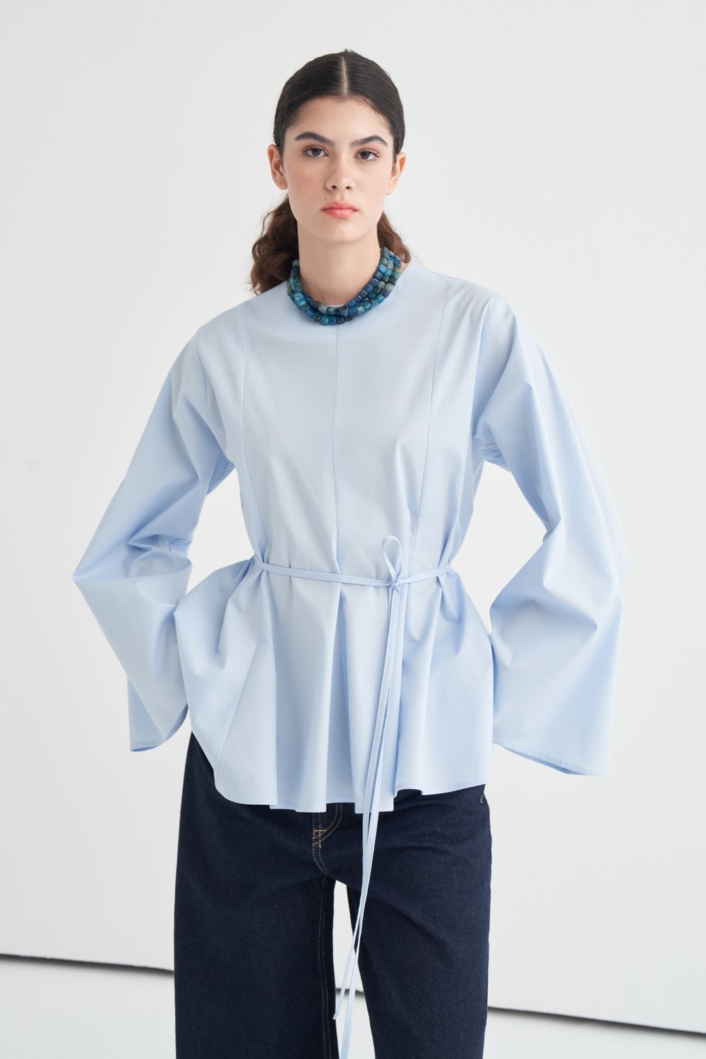 Marsella Ruffle Poplin Blouse Blue