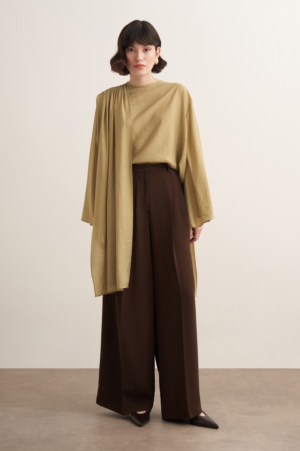 Nova Şal Form Bluz Olive