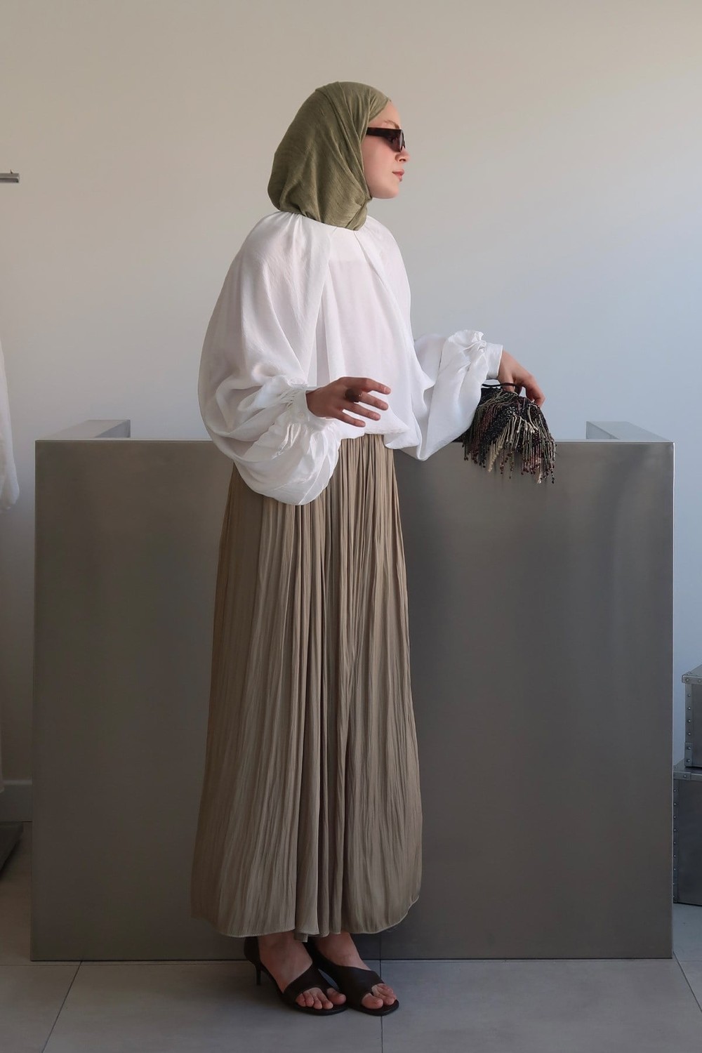Olesya Satin Skirt Olive