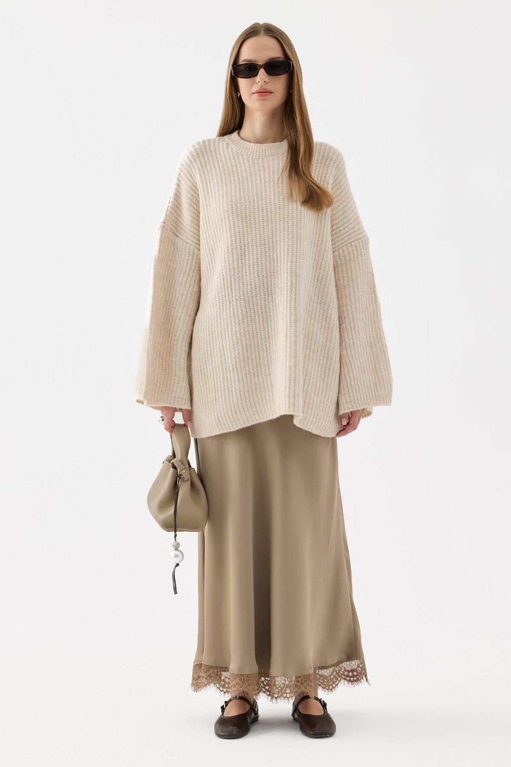 Raisa Satin Skirt Mink Color