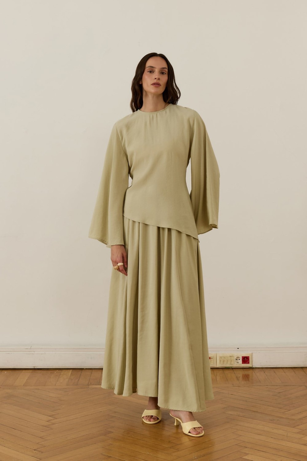 Raya Tie-Detail Cupro Skirt Set Soft Green