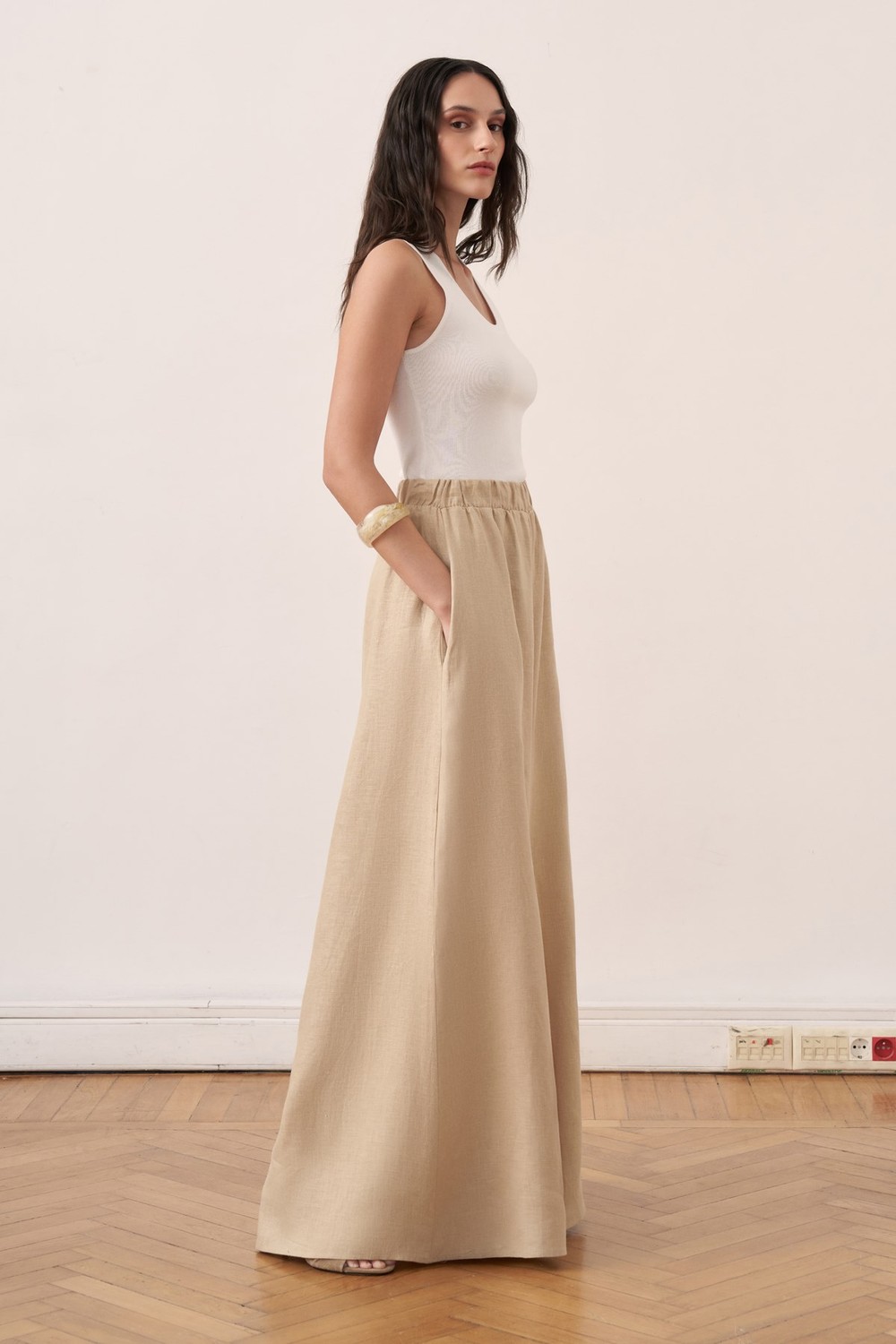 Rua Elastic Waist Linen Trousers Wheat Color