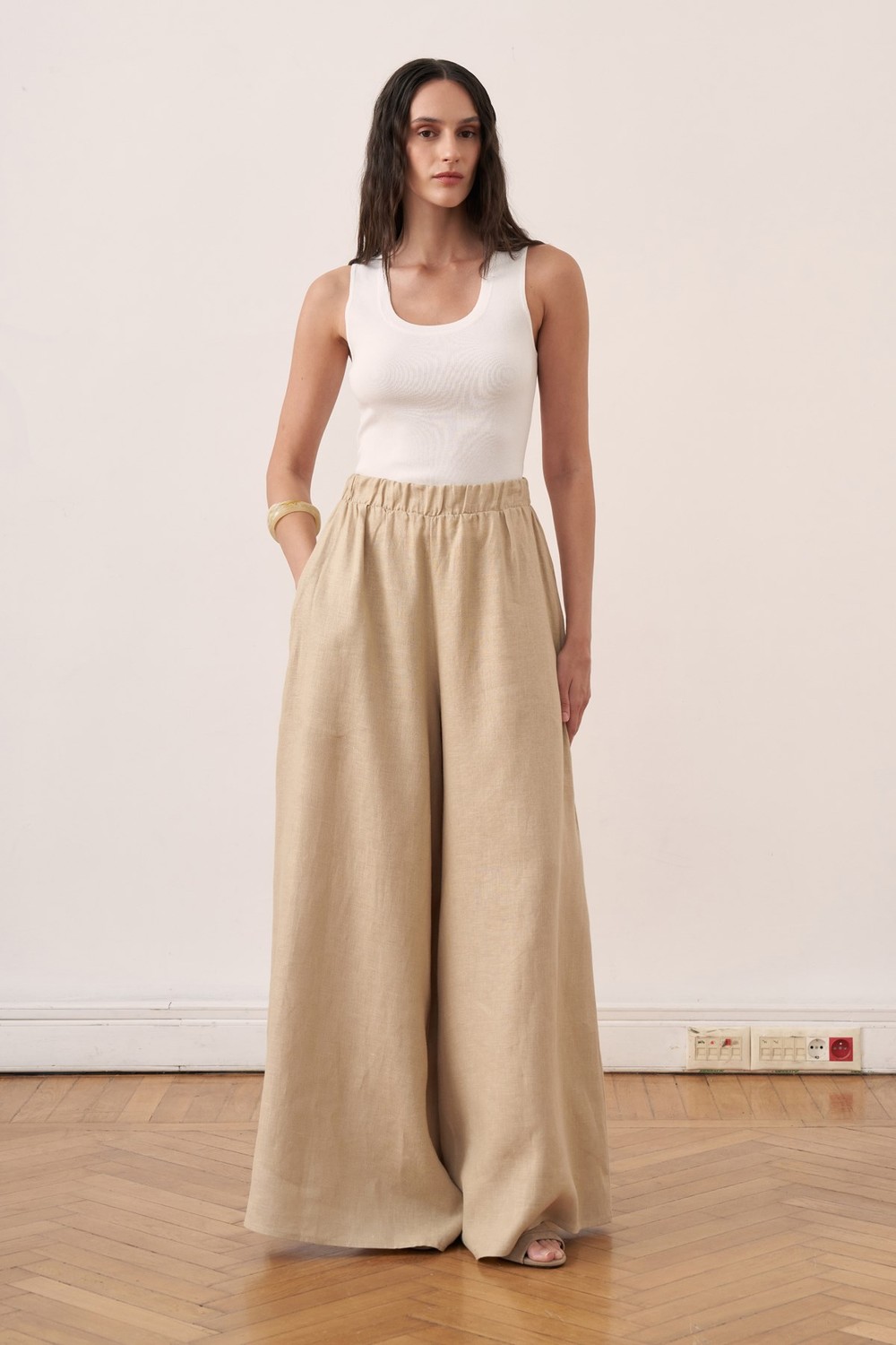 Rua Elastic Waist Linen Trousers Wheat Color