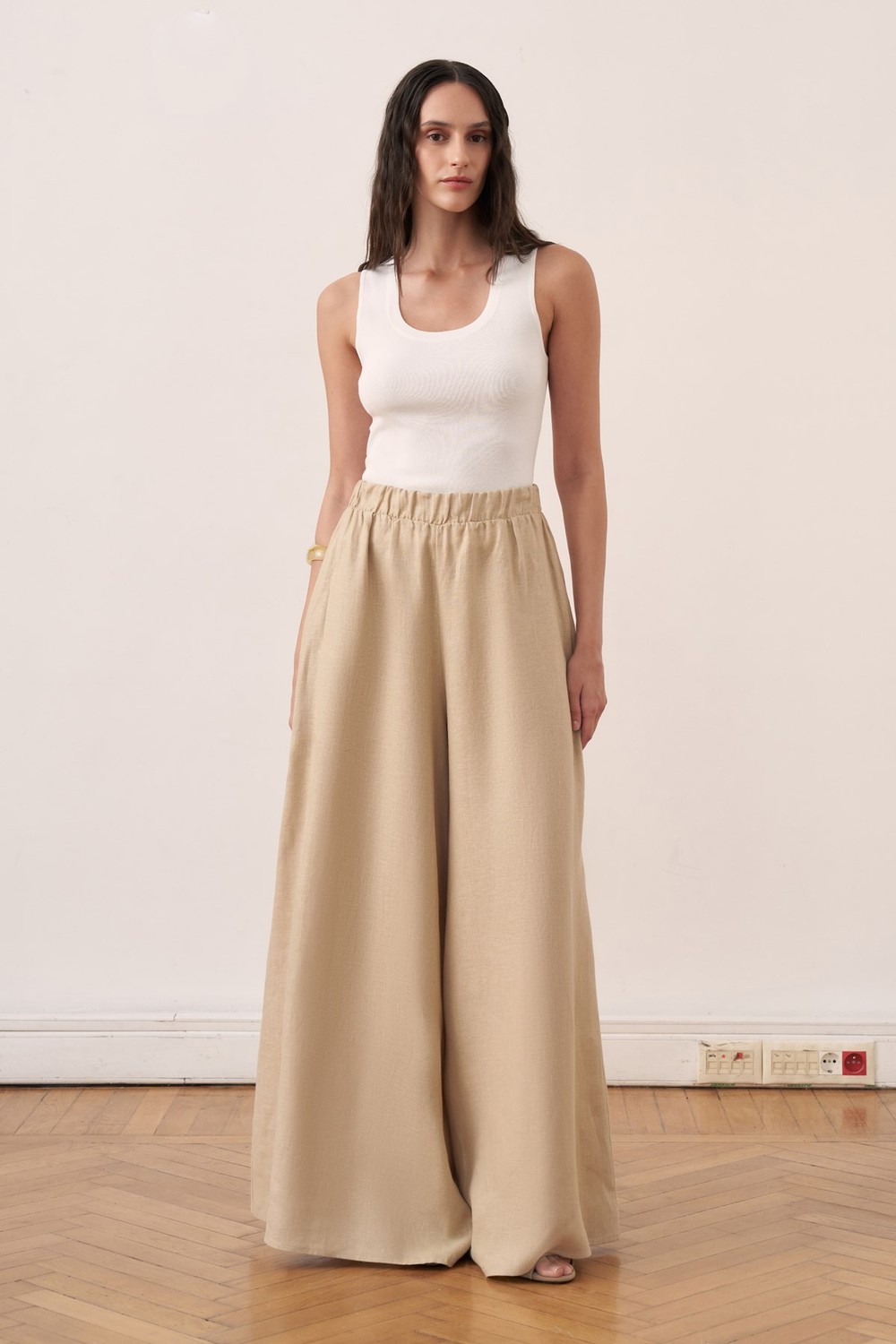 Rua Elastic Waist Linen Trousers Wheat Color
