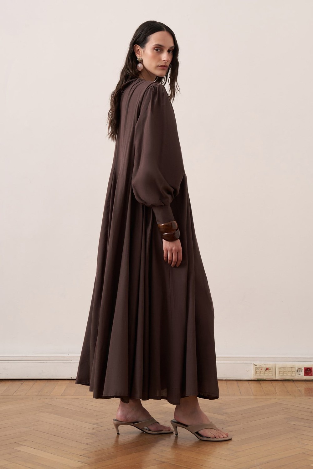 Shirin Voile Maxi Dress Dark Brown