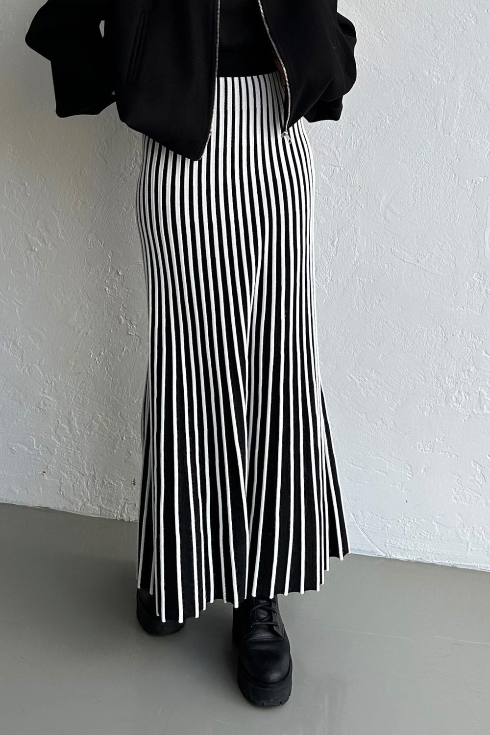 Striped Kloş Etek Siyah