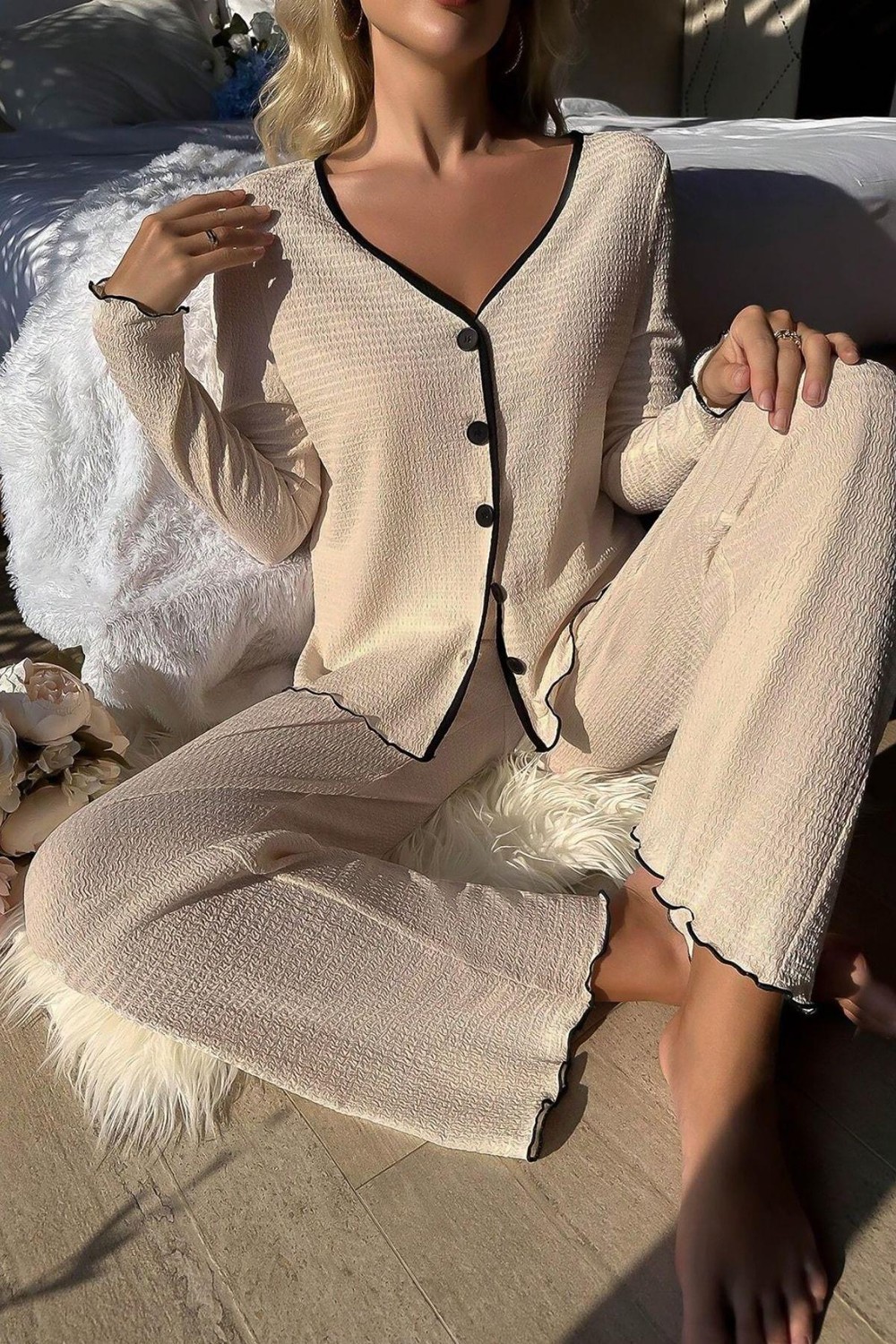 Bella Notte Açık Bej Konforlu Ev Giyim Pijama Takımı 7050