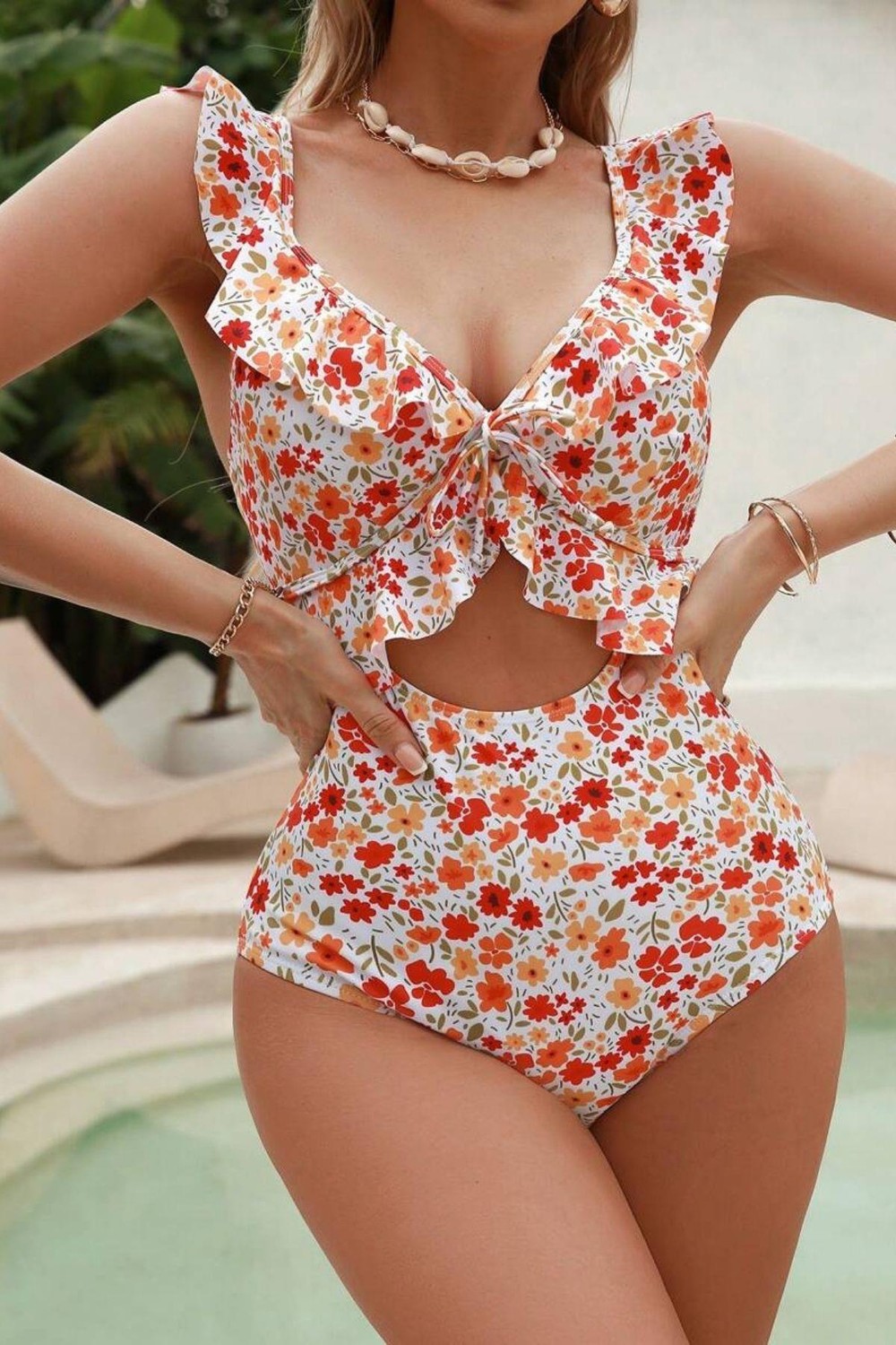 Bella Notte Çok Renkli Çiçekli Volanlı Tek Parça Mayo M-9039