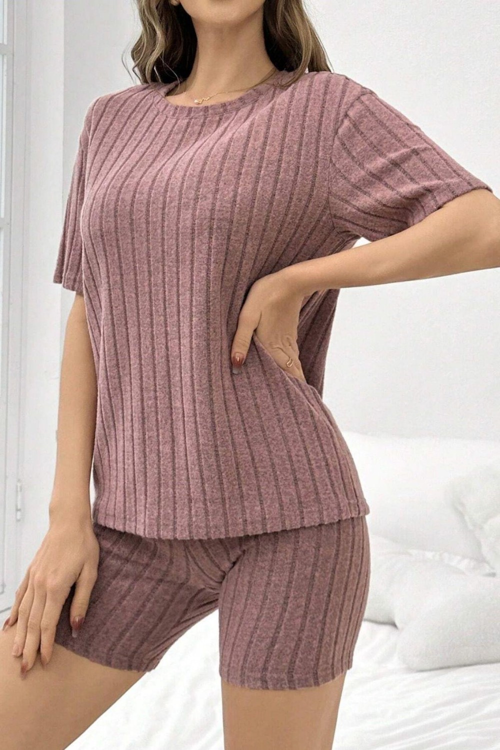 Bella Notte Gül Kurusu Pamuklu Kısa Kollu Şort Takım 7593