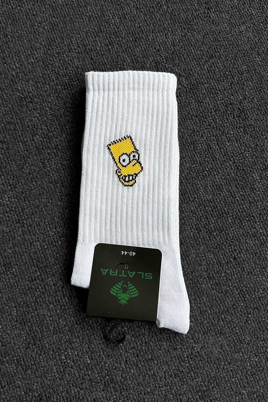 Beyaz Simpson Baskı Çorap