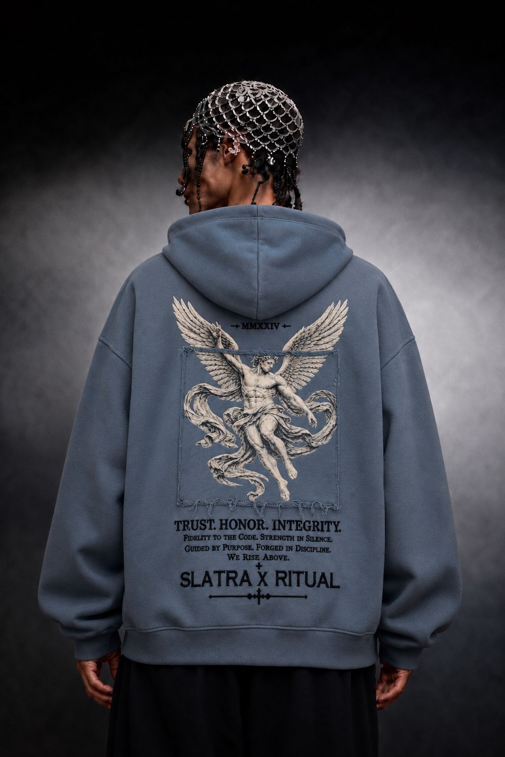 Erkek Açık Mavi Ritual Patch Oversize Hoodie