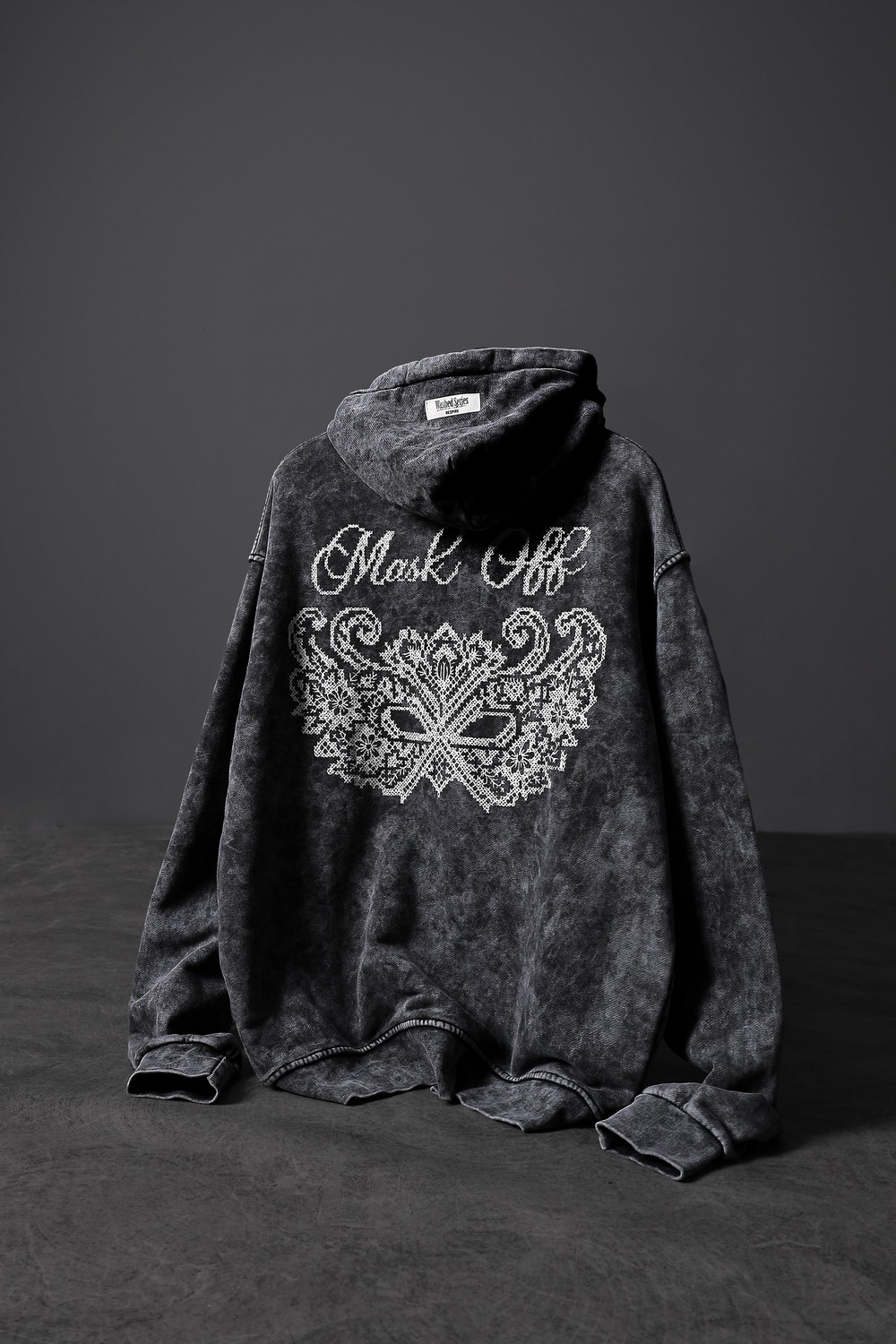 Erkek Antrasit Mask Nakışlı Özel Yıkamalı Oversize Kapüşonlu Sweatshirt