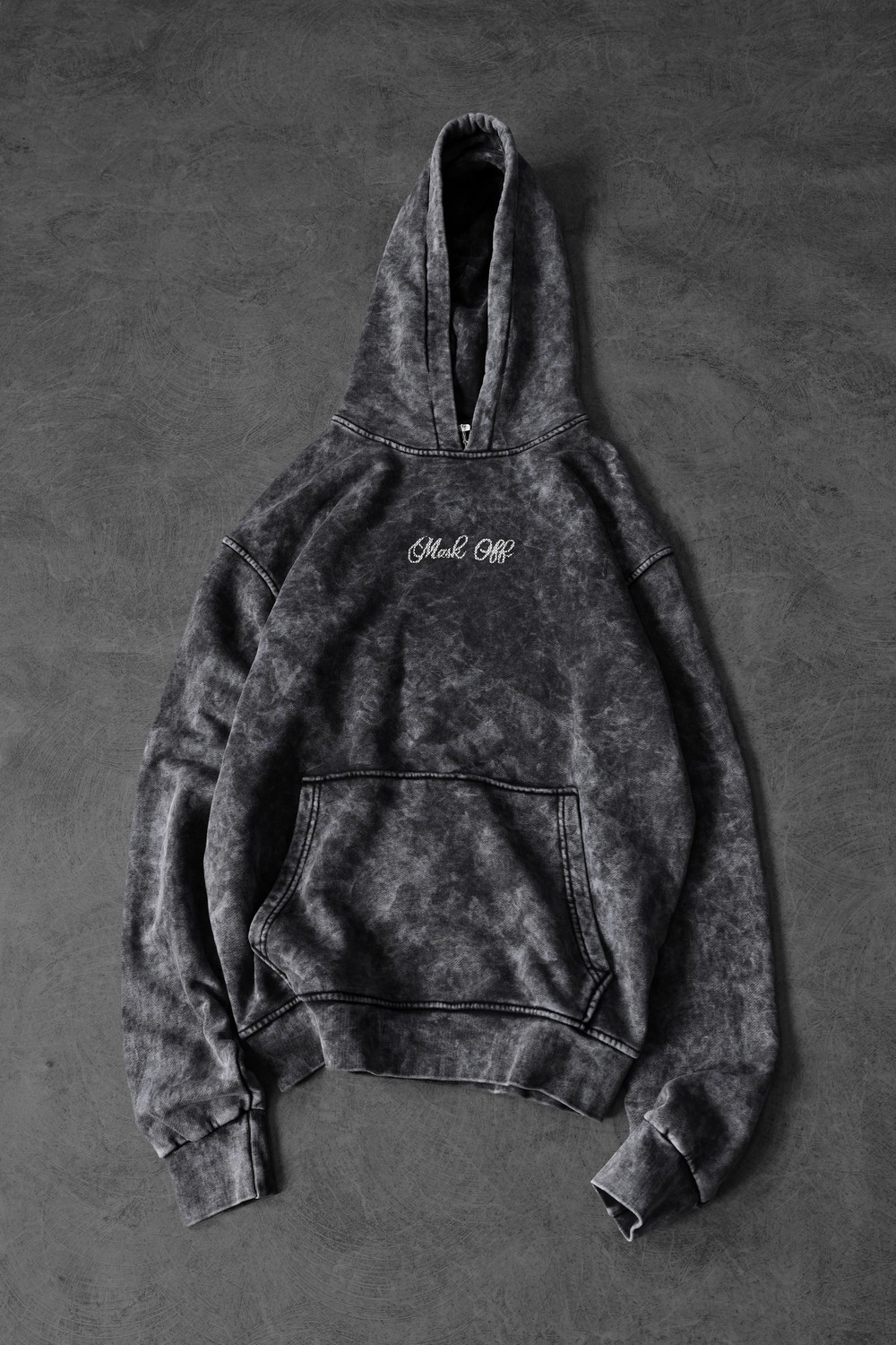 Erkek Antrasit Mask Nakışlı Özel Yıkamalı Oversize Kapüşonlu Sweatshirt