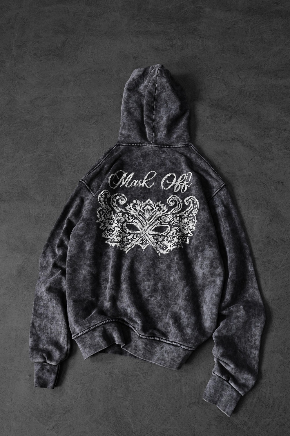 Erkek Antrasit Mask Nakışlı Özel Yıkamalı Oversize Kapüşonlu Sweatshirt
