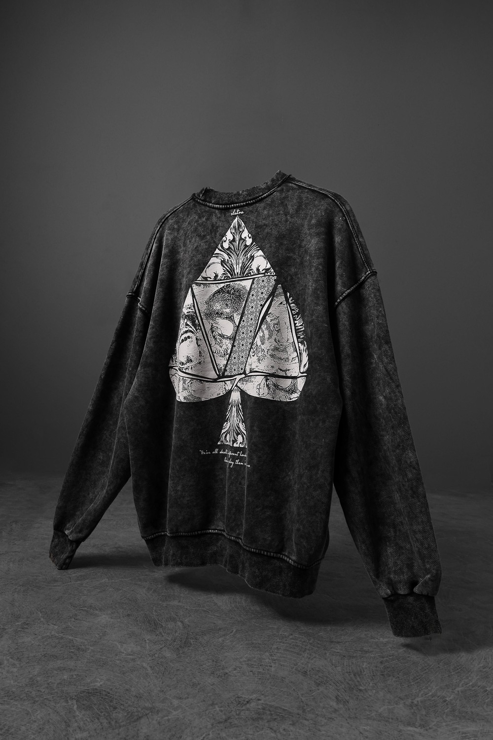 Erkek Antrasit Spades Yıkamalı Bisiklet Yaka Oversize Sweatshirt