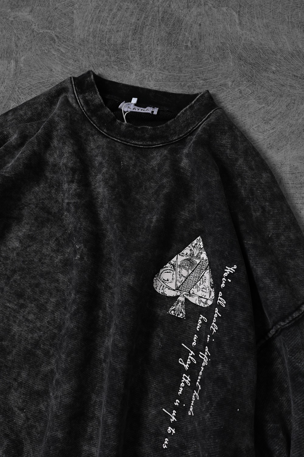 Erkek Antrasit Spades Yıkamalı Bisiklet Yaka Oversize Sweatshirt