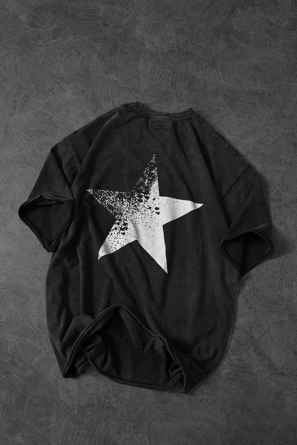 Erkek Antrasit Star Özel Yıkamalı Kumaş Oversize Tshirt