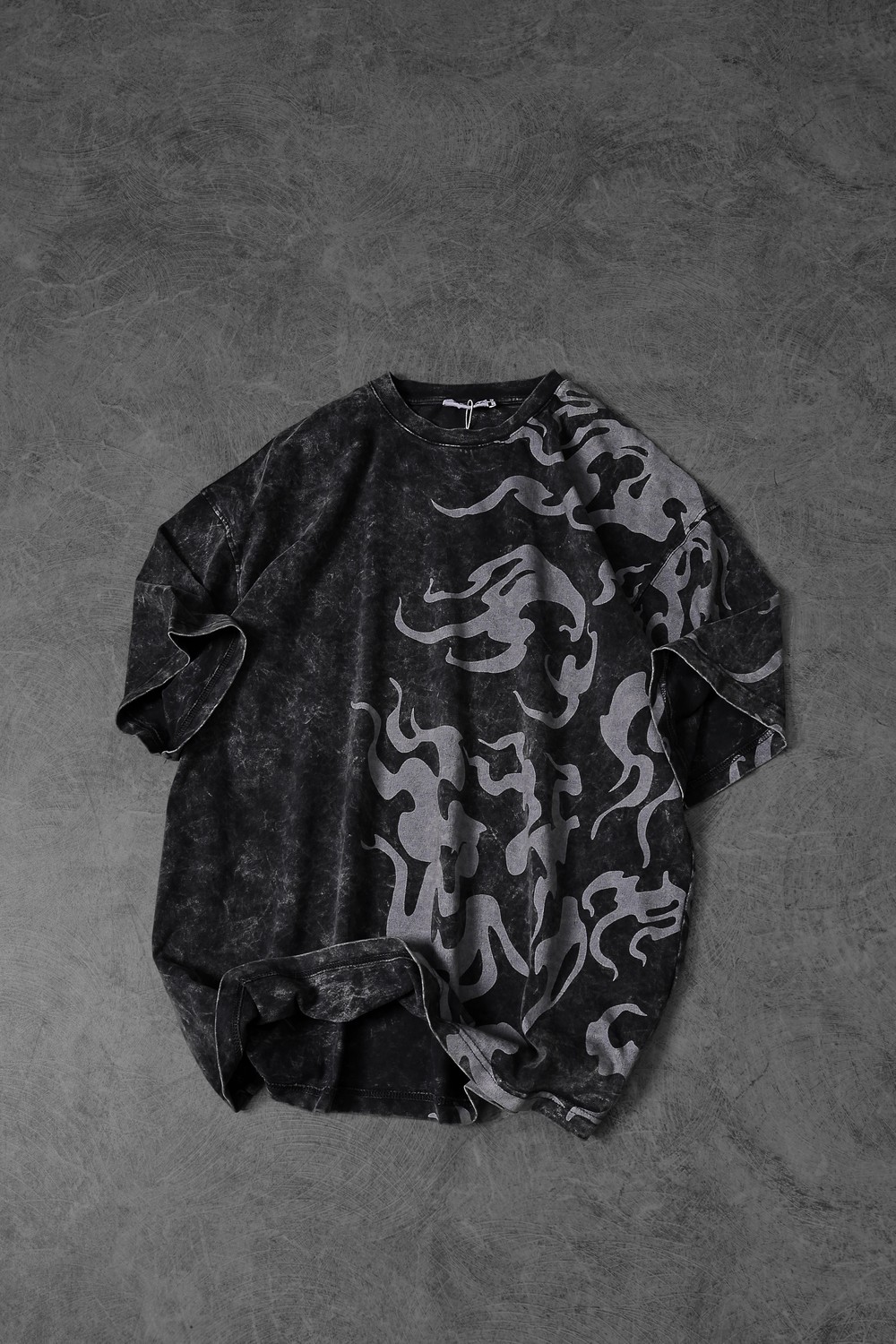 Erkek Antrasit Yazılı Yan Baskı Özel Yıkamalı Kumaş Oversize Tshirt