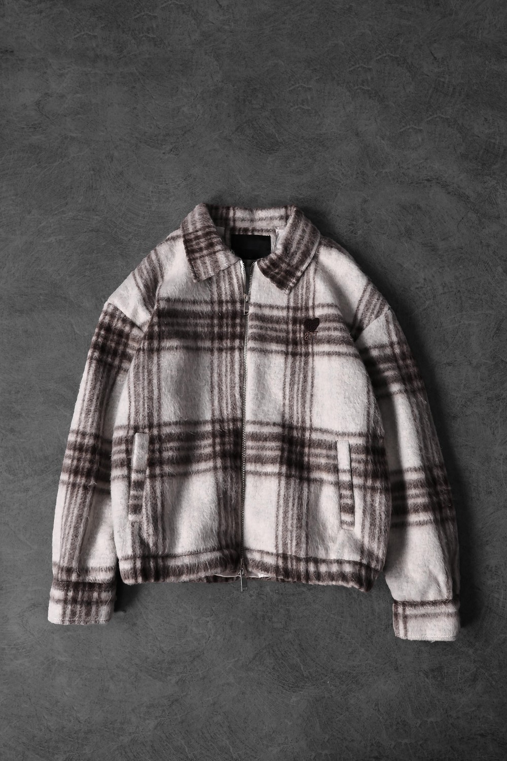 Erkek Bej Full Zip Astarlı Yün Ceket