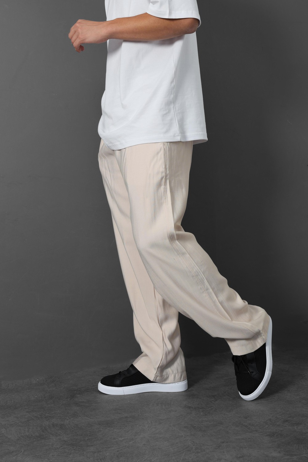 Erkek Bej İnce Kumaş Keten Baggy Pantolon
