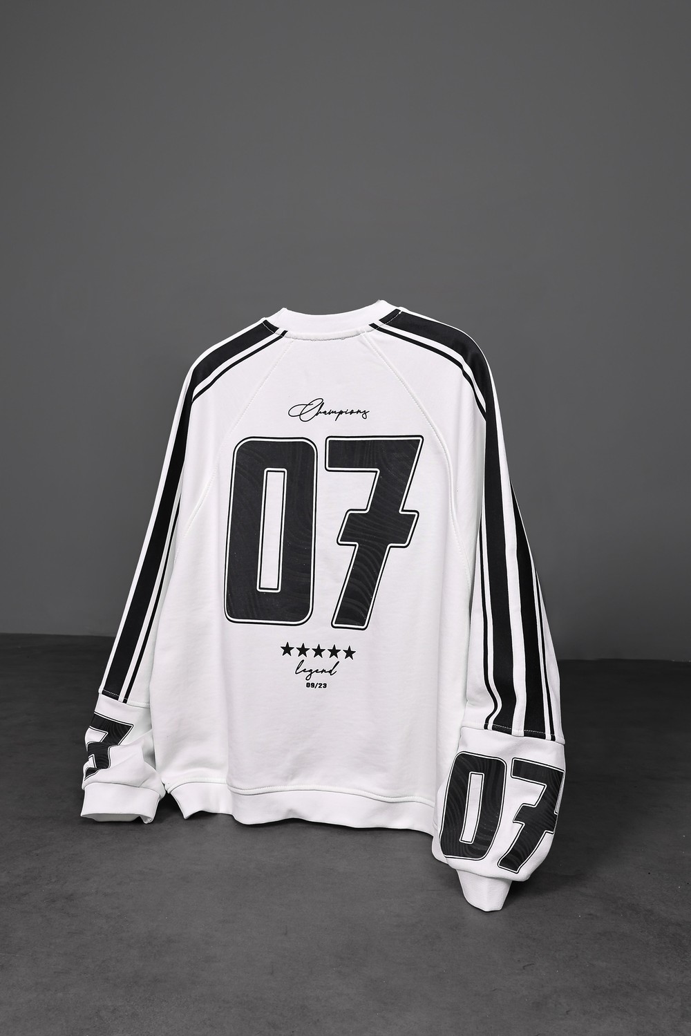 Erkek Beyaz 07 Champions Baskılı Oversize Sweatshirt