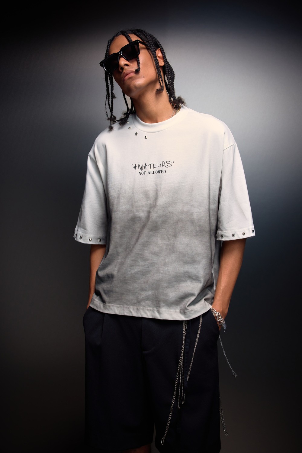 Erkek Beyaz Amateur Spreyli Boxy Fit Tshirt