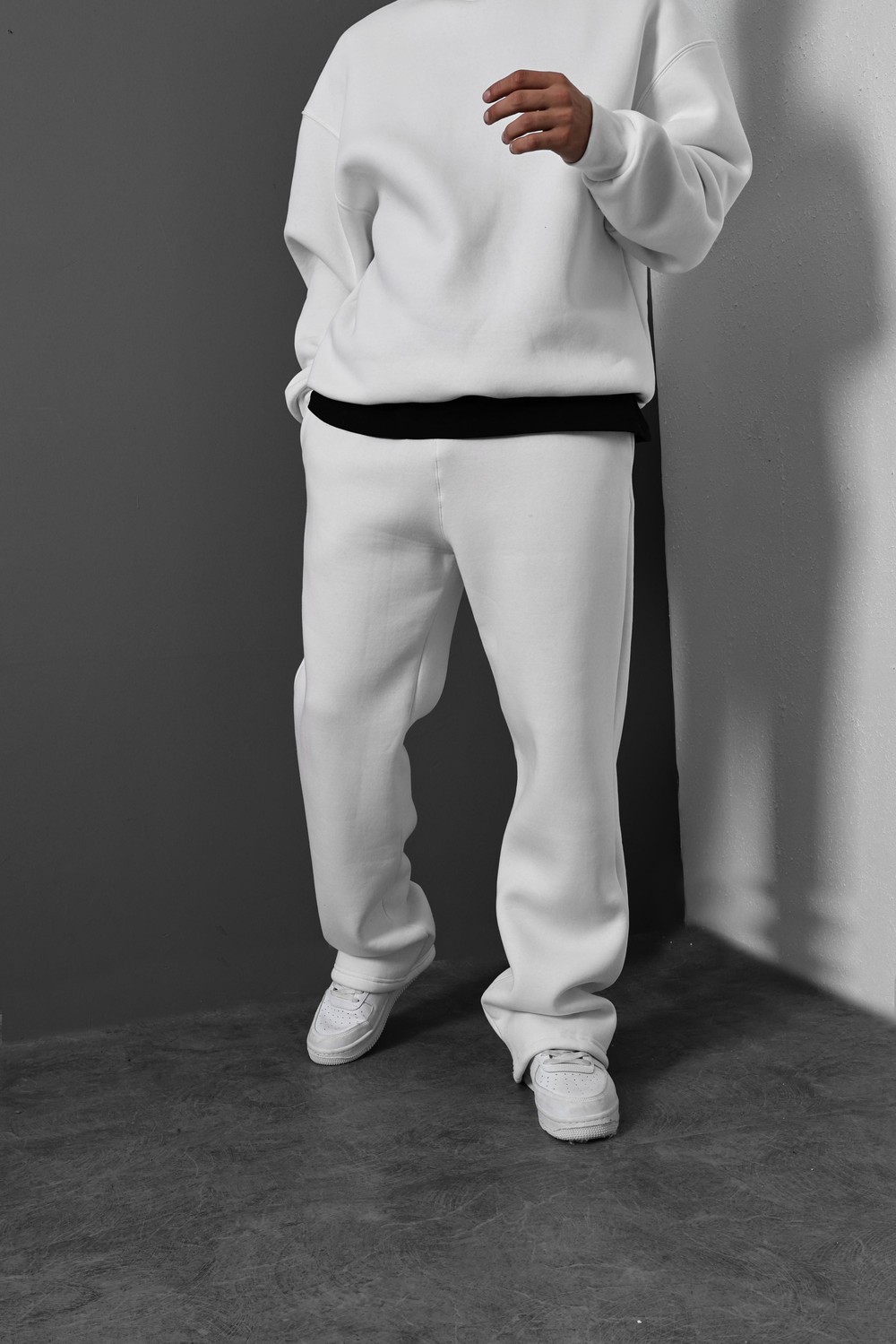 Erkek Beyaz Basic Baggy Kalıp Eşofman