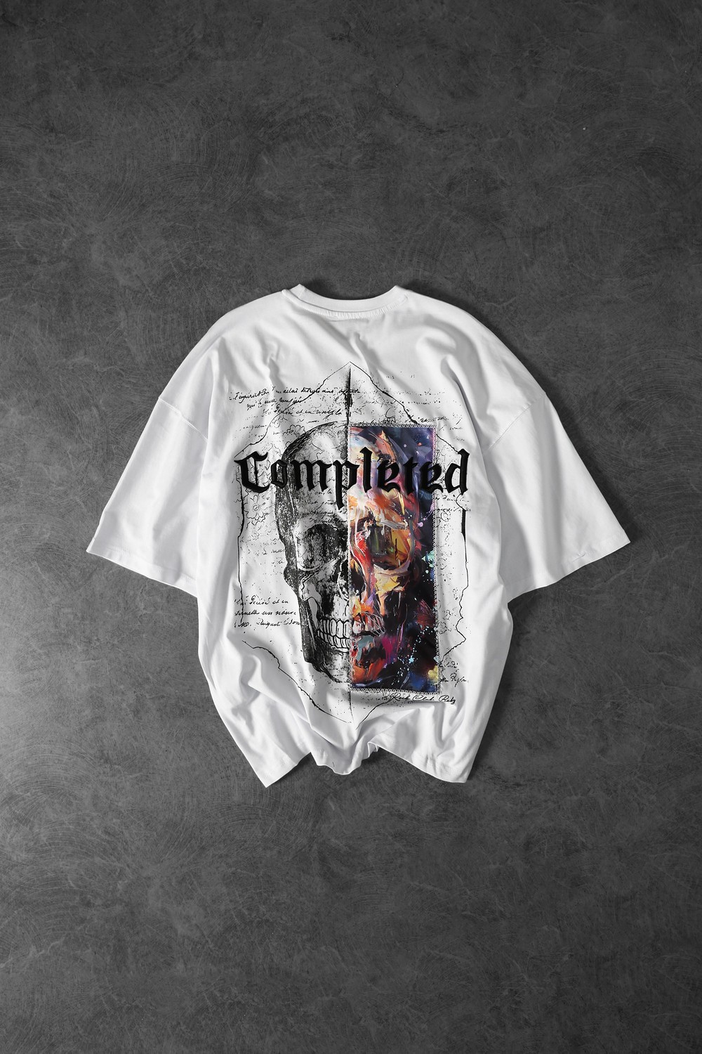 Erkek Beyaz Completed Nakış ve  Patch Ve  Baskılı Oversize Tshirt
