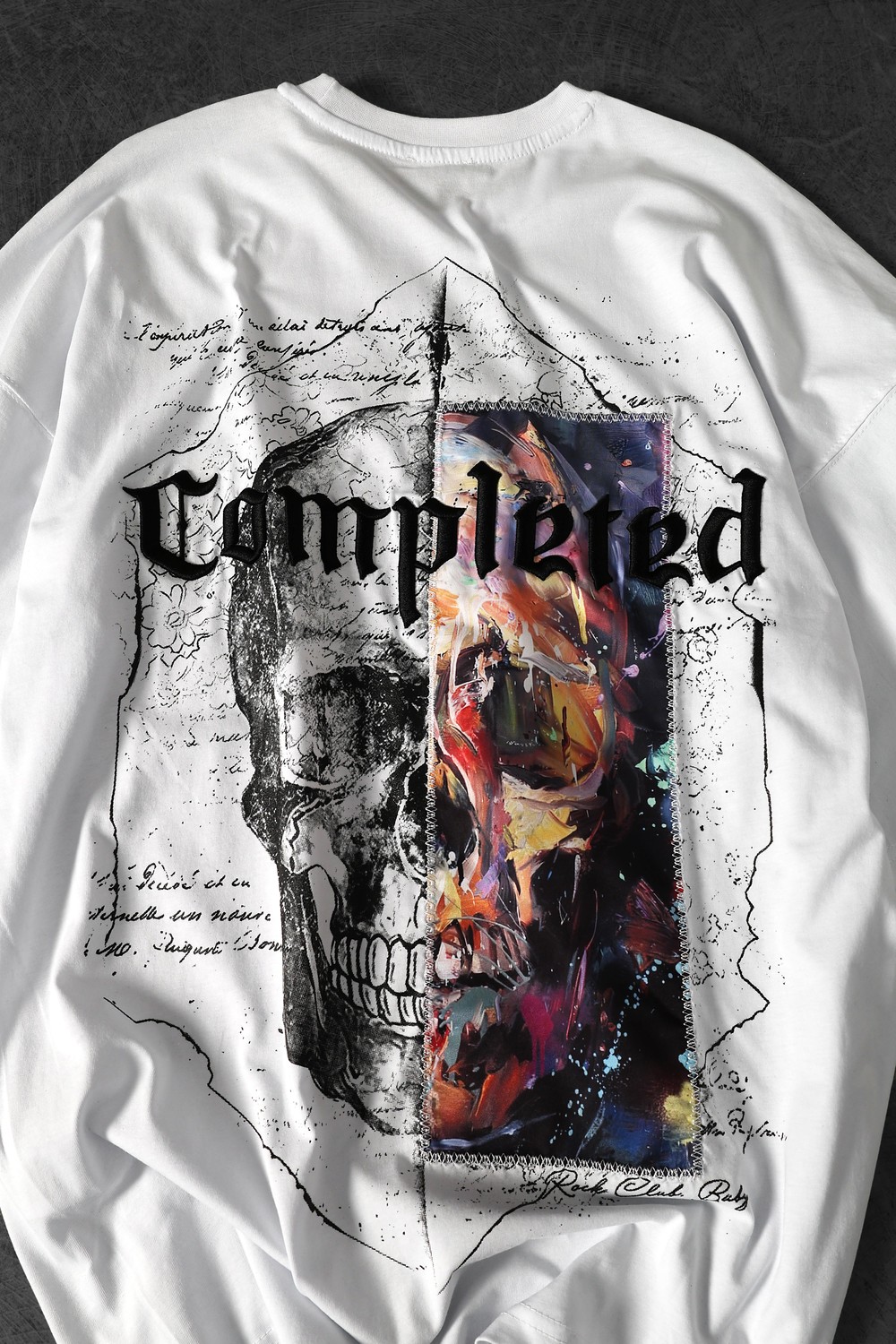 Erkek Beyaz Completed Nakış ve  Patch Ve  Baskılı Oversize Tshirt