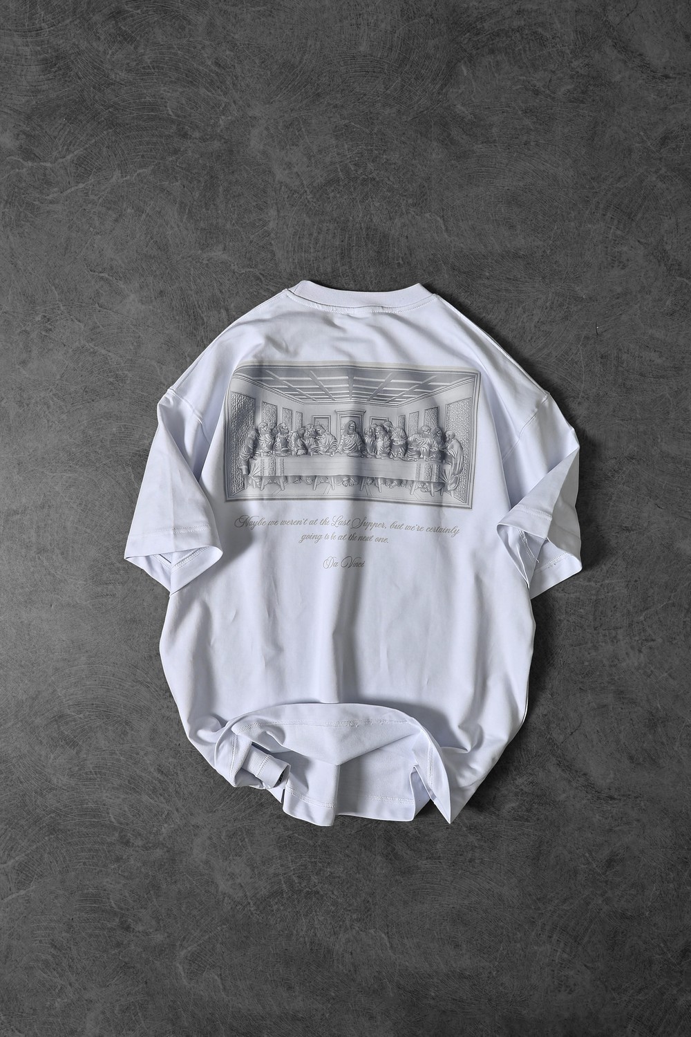 Erkek Beyaz Da Vinci Kabartma Baskılı Oversize Tshirt
