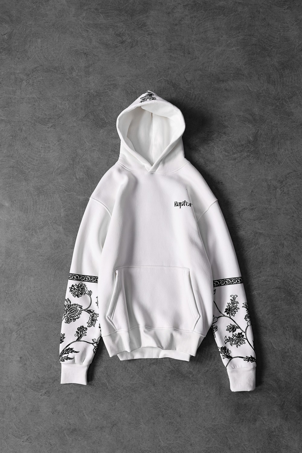 Erkek Beyaz Eagle Baskılı Oversize Kapüşonlu Sweatshirt