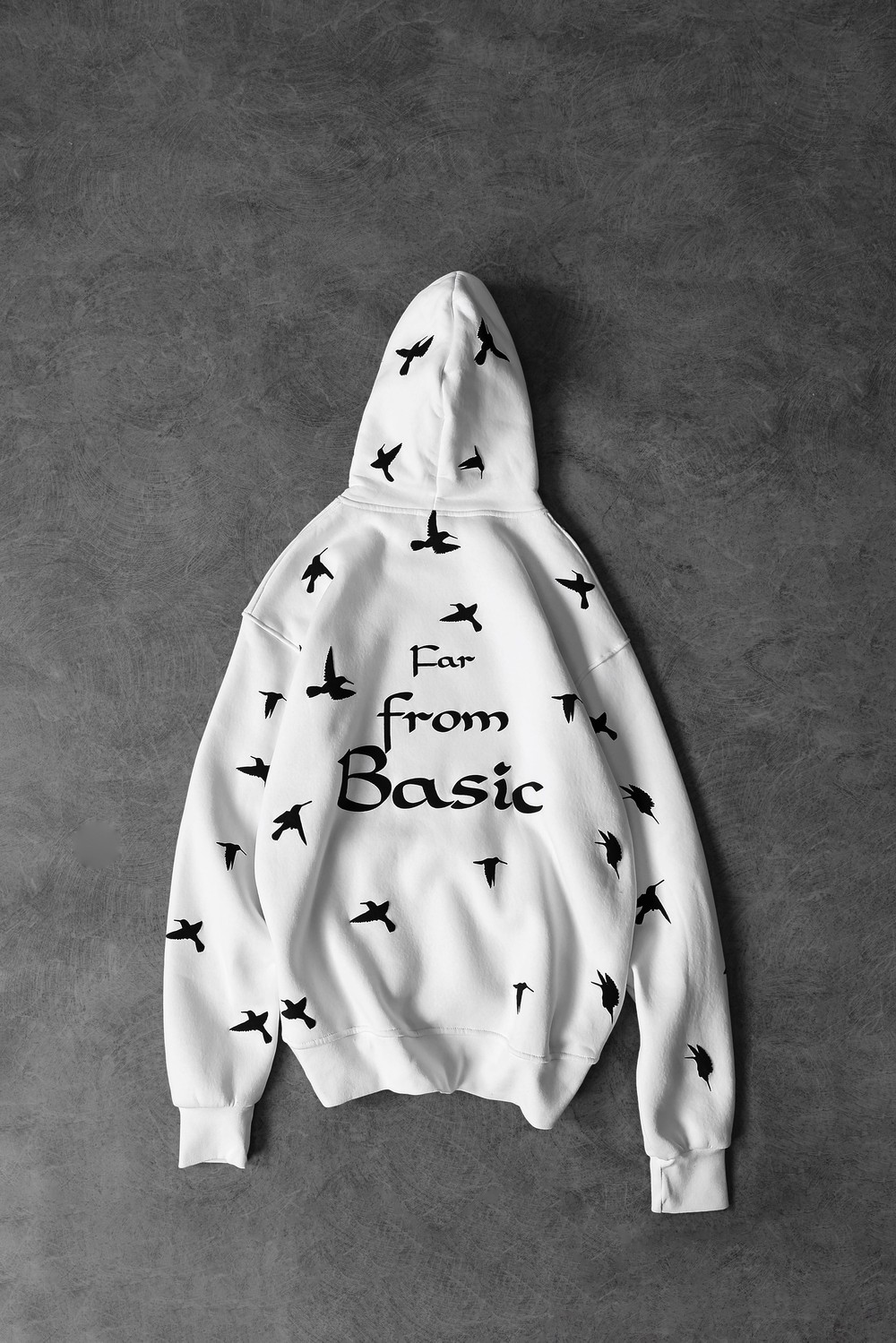 Erkek Beyaz Far From Basic Kabartma Baskı Oversize Kapüşonlu Sweatshirt
