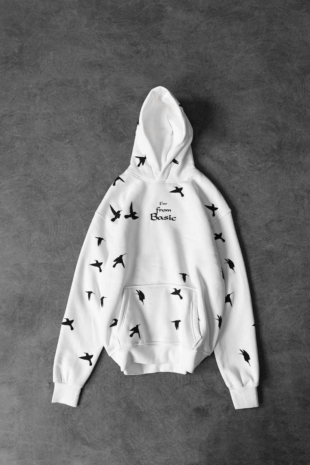 Erkek Beyaz Far From Basic Kabartma Baskı Oversize Kapüşonlu Sweatshirt