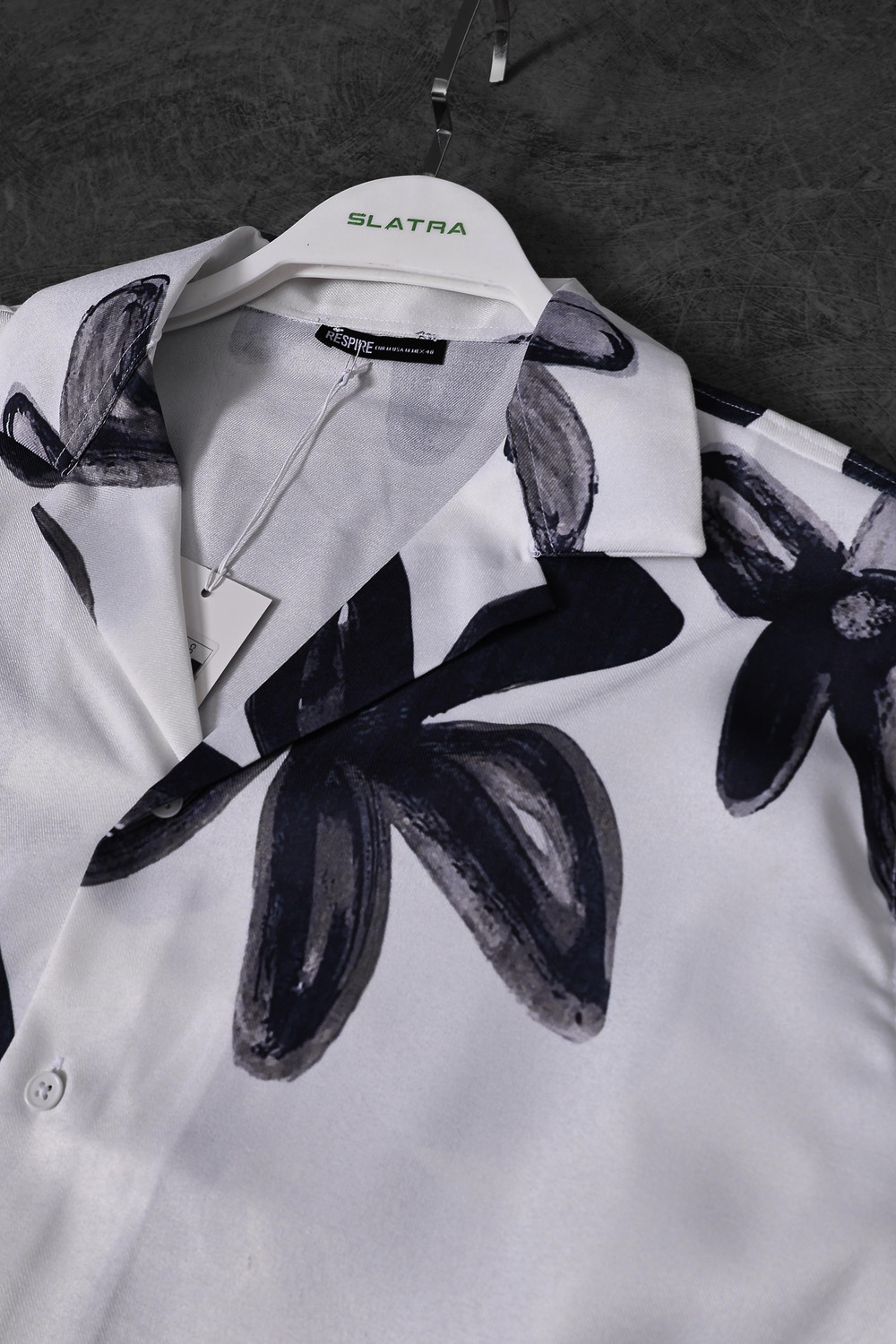Erkek Beyaz Flow Pattern Oversize Kısa Kollu Gömlek